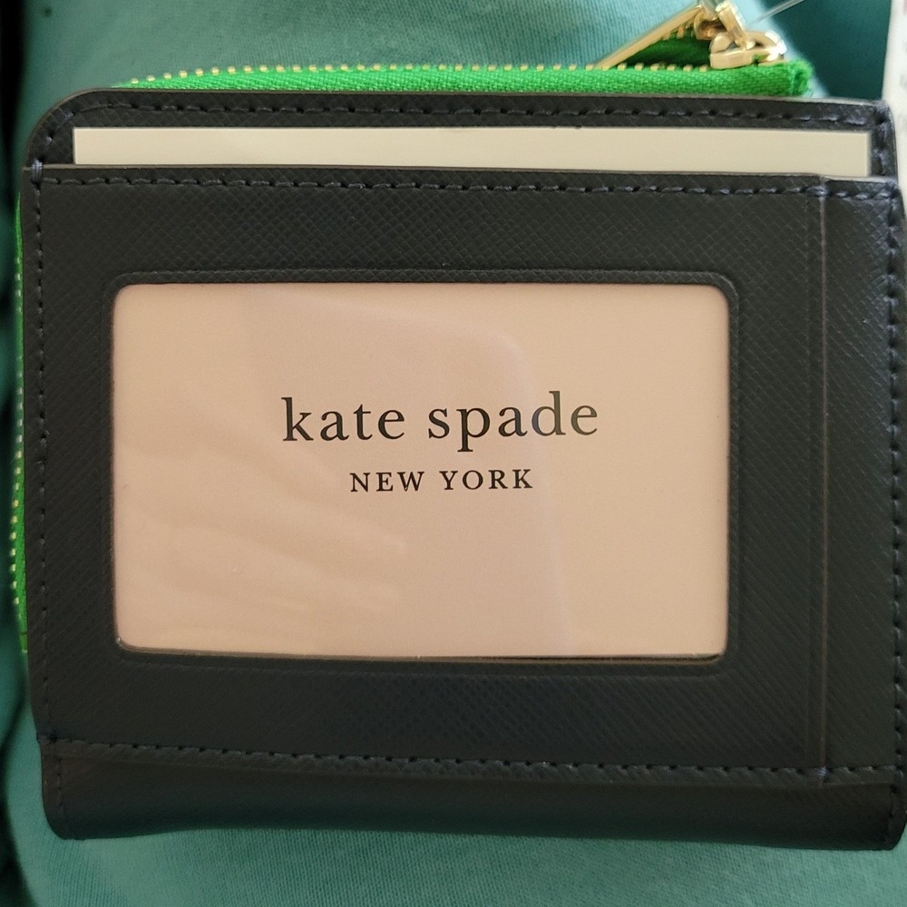 Kate Spade Staci Colorblock Small L-Zip Bifold Wallet Navy White Green WLR00121 - Picture 2 of 5